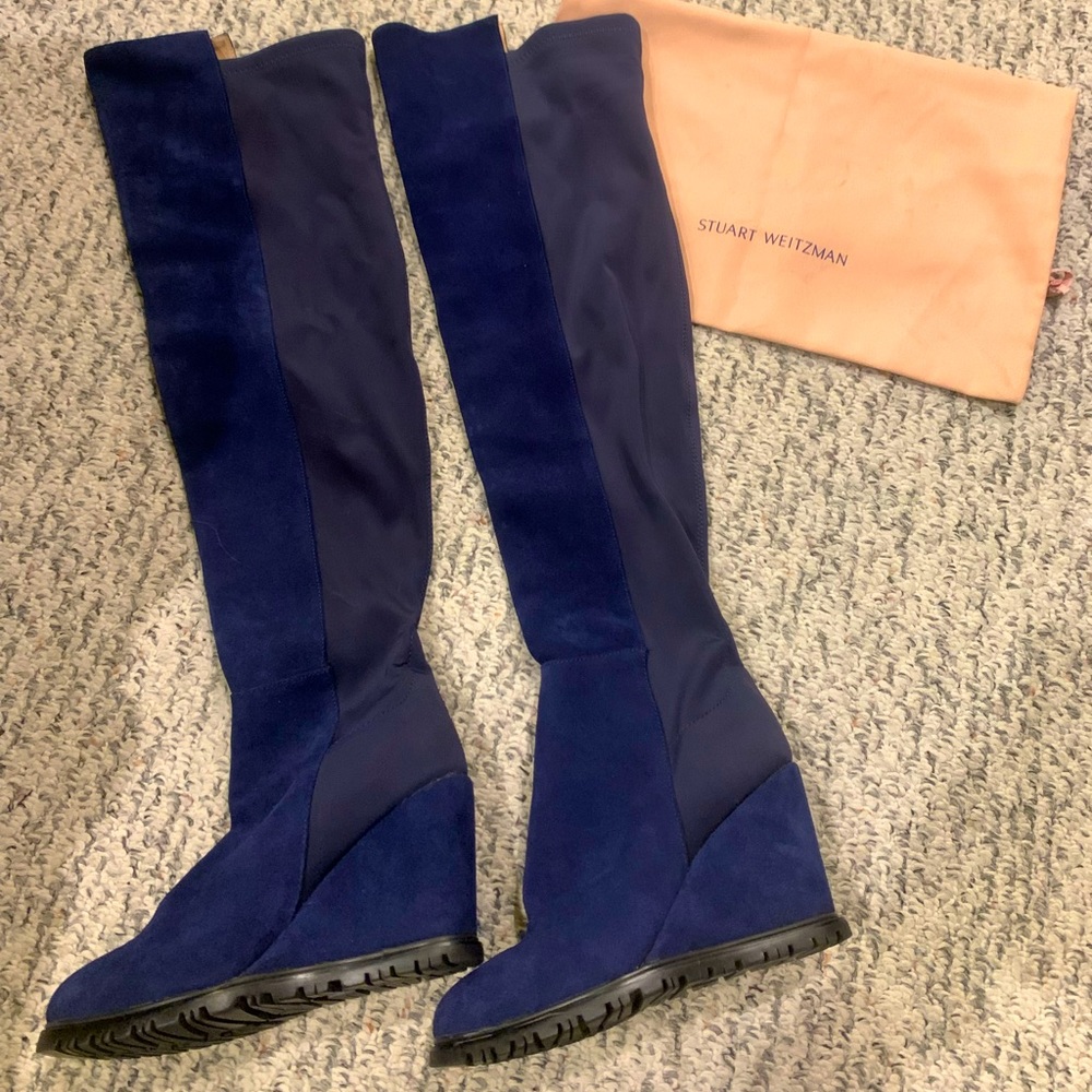 Stuart Weitzman Navy Blue Wedge Over-the-knee Boots